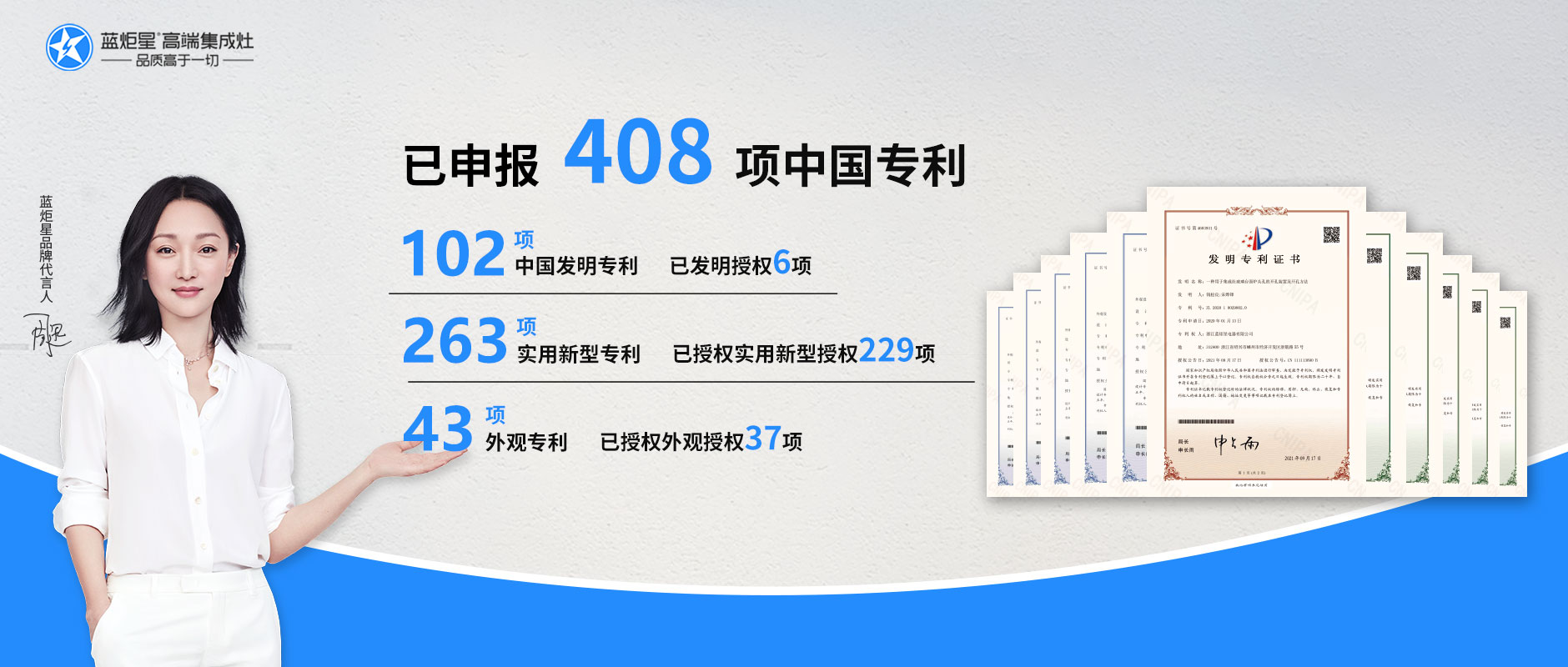 炬星實力 I 已申報國家專利上升至408項！占據集成灶行業(yè)重要地位
